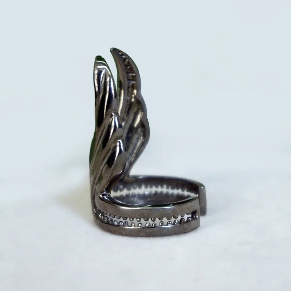Vintage Genuine Pave Diamond Angel Wings Solid 925 Sterling Silver Handmade Ring - Picture 4 of 4